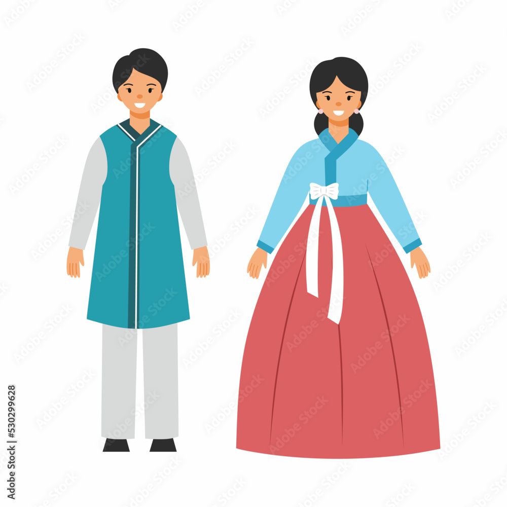 Man and woman in traditional Korean clothes. Hanbok. Family from Asia. Man and woman in traditional Korean clothes. Hanbok. Family from Asia.