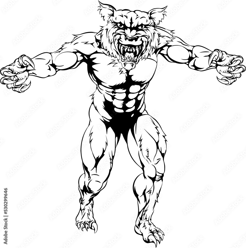 Fototapeta premium Werewolf wolf scary sports mascot