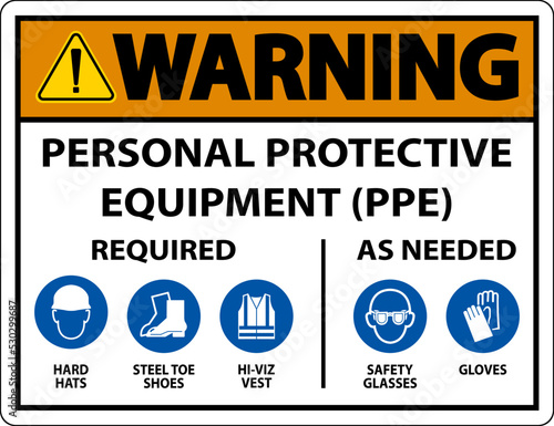 Warning PPE Required As Needed Sign On White Background