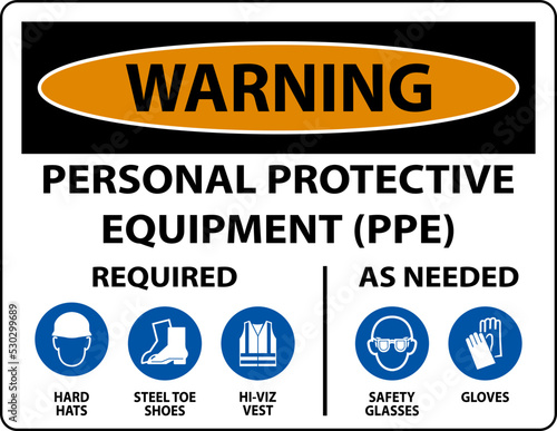 Warning PPE Required As Needed Sign On White Background