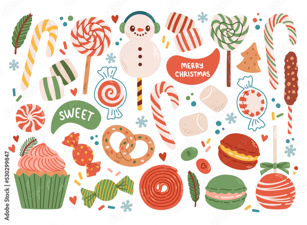 Christmas sweets set flat design isolated vector Christmas sweets set flat design isolated vector