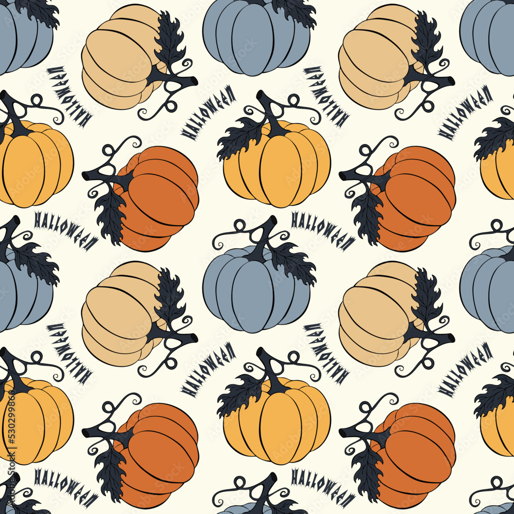 Pumpkin Halloween pattern coloring and lettering, inscription. Doodle hand drawn. Vector illustration