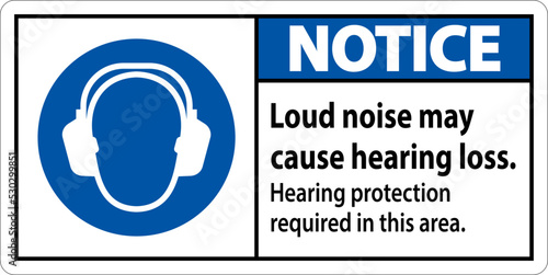 Notice Hearing Protection Required Sign On White Background