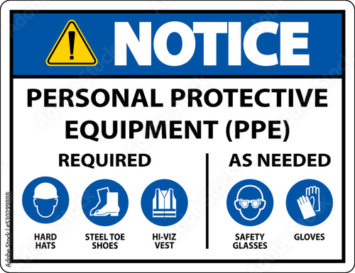 Notice PPE Required As Needed Sign On White Background
