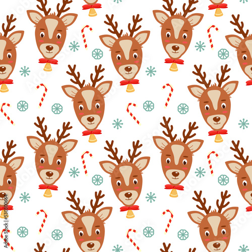 Wallpaper Mural Christmas deer with snowflakes and candy. Seamless pattern. Can be used for web page background fill, surface texture Torontodigital.ca