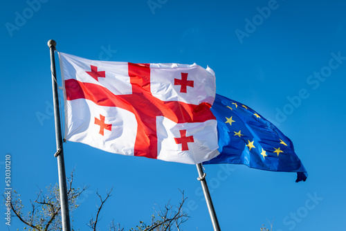 Fotografie Georgia flag and EU flag