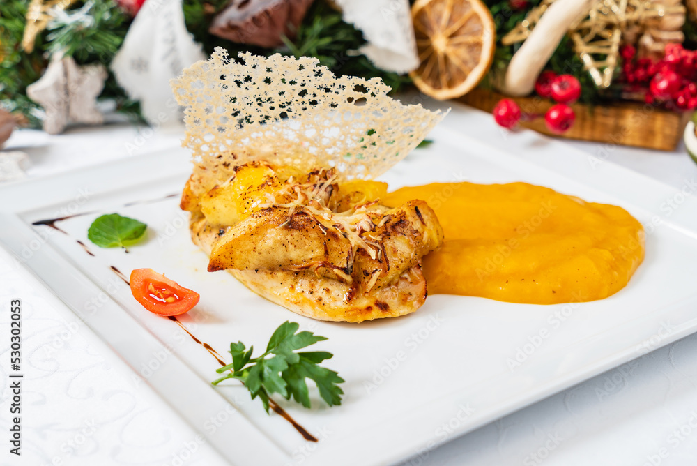 roasted chicken with puree roasted chicken with puree