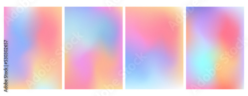 Holographic gradient set. Iridescent aura pastel rainbow mesh soft backgrounds for design concepts, web, smartphone screen, presentations, banners, posters and prints