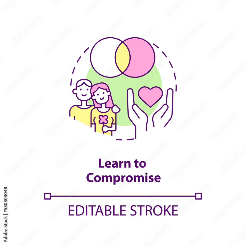 Learn to compromise concept icon. Protect relationship after moving in together abstract idea thin line illustration. Isolated outline drawing. Editable stroke. Arial, Myriad Pro-Bold fonts used