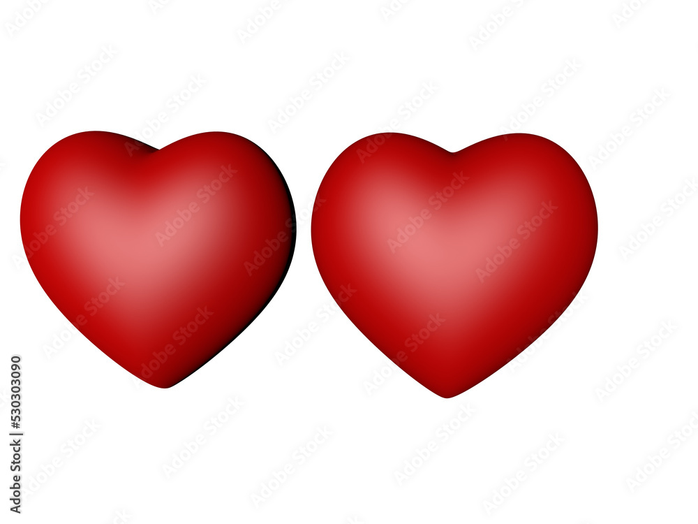 two red hearts 3d shiny isolated 