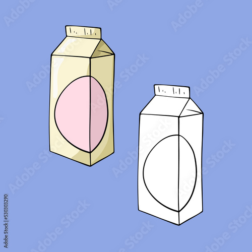 A set of images, high square packaging of milk, kefir, copy space, vector cartoon