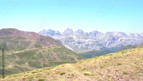 panoramical view of the spanish pyrenees in a windy day photo