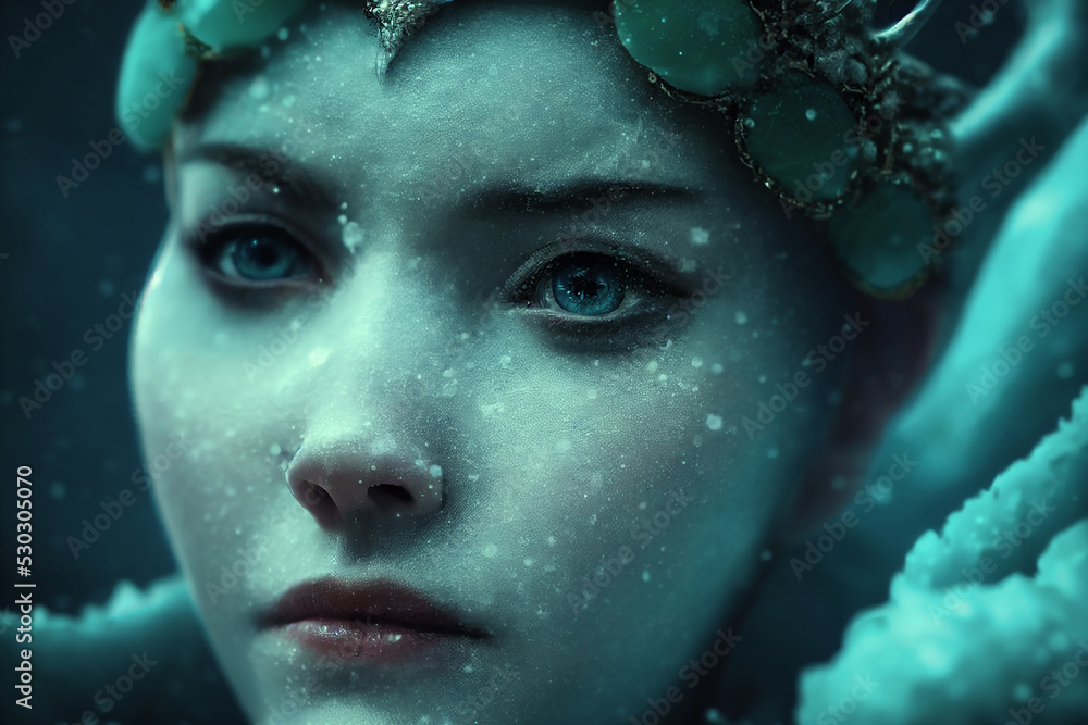 frozen jade snow queen character concept digital illustration, generative ai