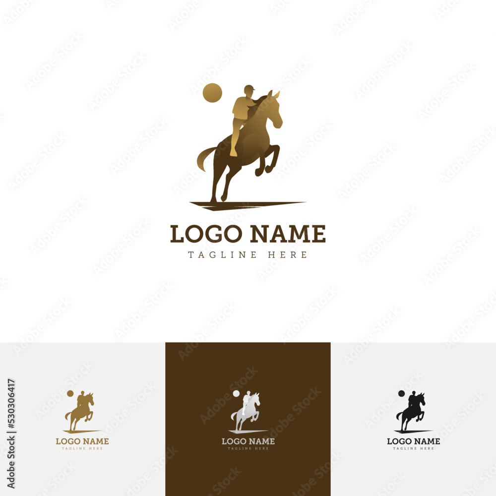 Horse Rider Half Jump Logo Manly Masculine Style With Gold Color