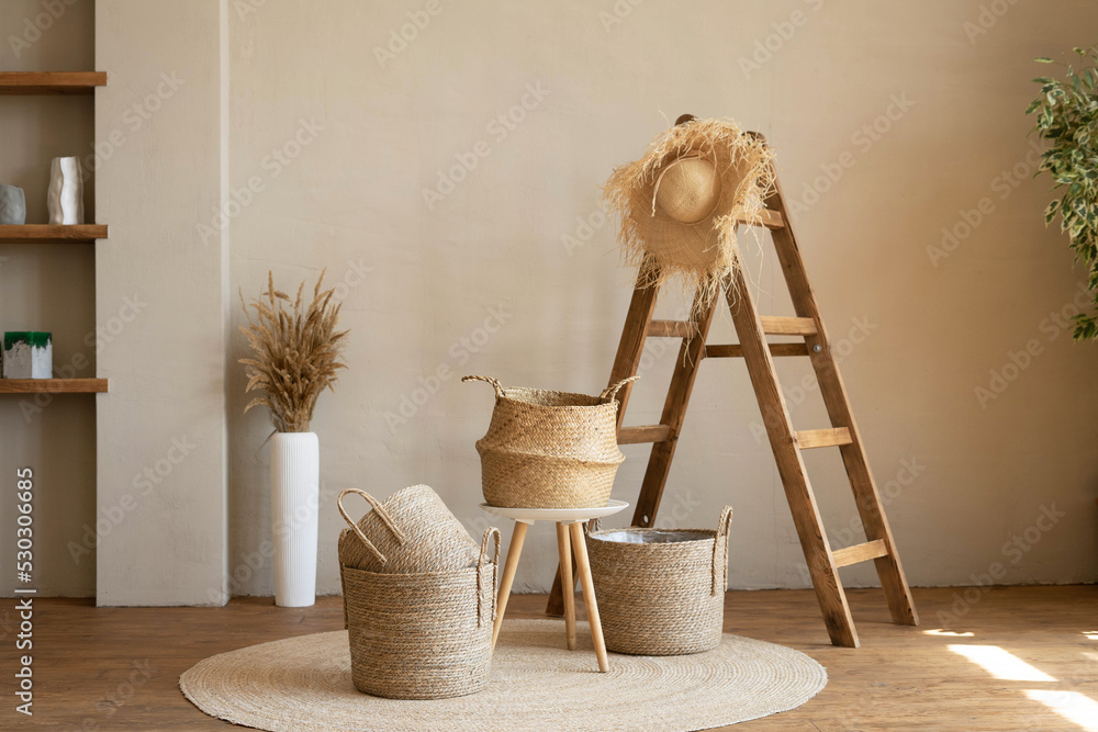 Polished Wicker Basket Furniture In A Traditional Living Room photo