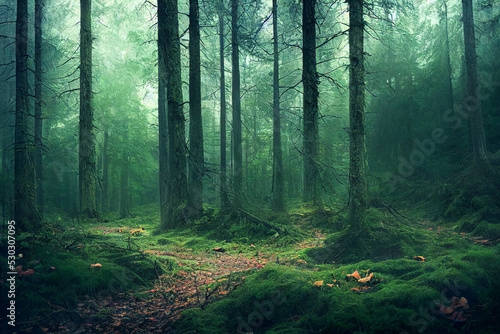 Forest landscape with green moss © eyetronic