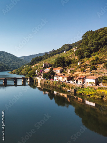 aerial view drone of the port of belesar in Ribeira Sacra, Galicia - Spain