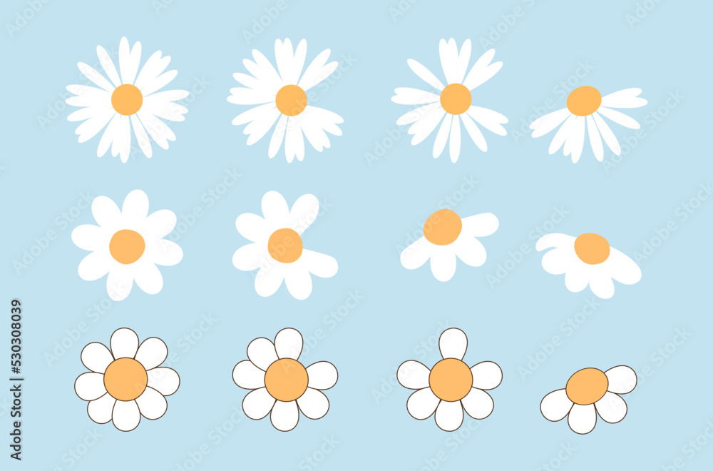 Set of daisy flower on blue background vector. Set of daisy flower on blue background vector.
