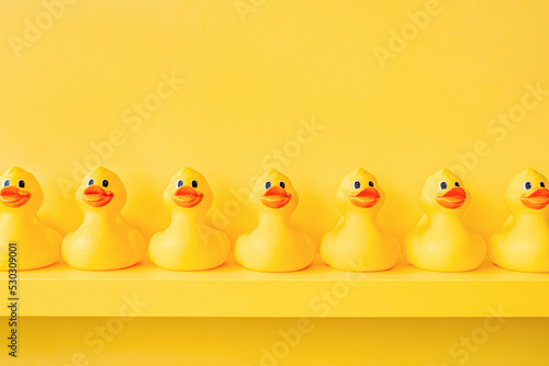 Schilderij op canvas Yellow rubber duck in a line toy design yellow concept team work together