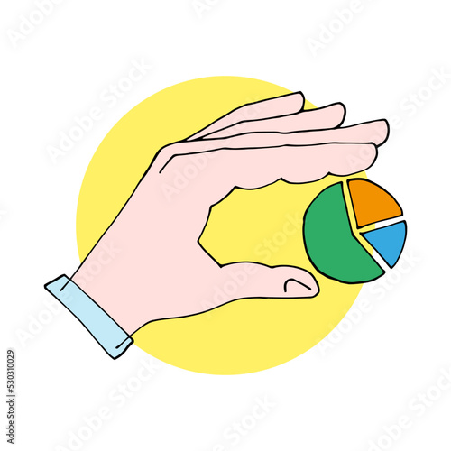 Hand with a pie chart, business and finance theme stylization