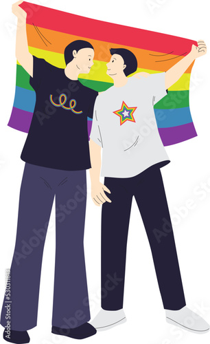 LGBTQ_Couple holding LGBTQ Flag