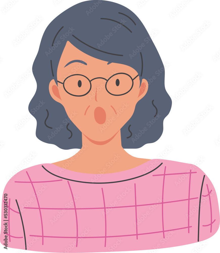 The Emotion of Old Woman. Surprised Expression Cartoon Vector Illustration The Emotion of Old Woman. Surprised Expression Cartoon Vector Illustration