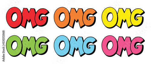 OMG sticker text for banner, web, poster. Vector illustration, flat style, clip art.