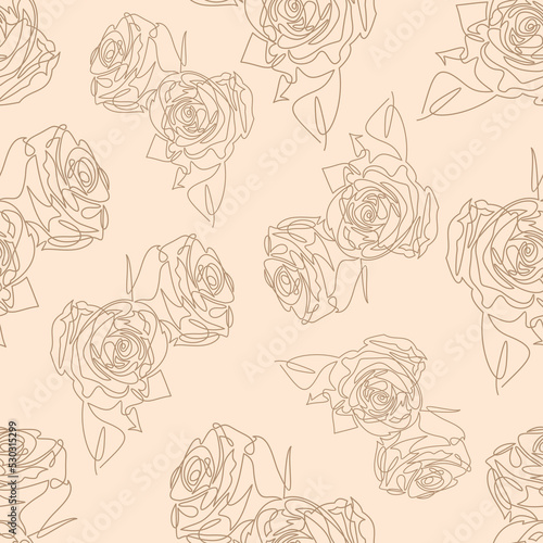  Roses seamless pattern. Hand drawn Garden Plant. Floral vector background for romantic fashion print design, fabric, textile, cover, invitation