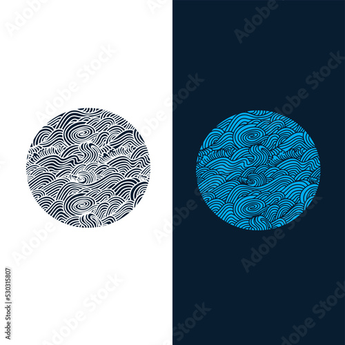 Ocean waves in a circle. Minimalistic and simple vector design	