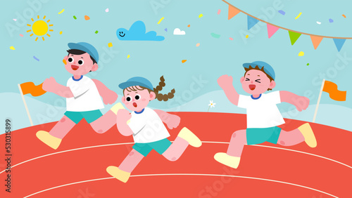 Cartoon illustration of children in physical education day