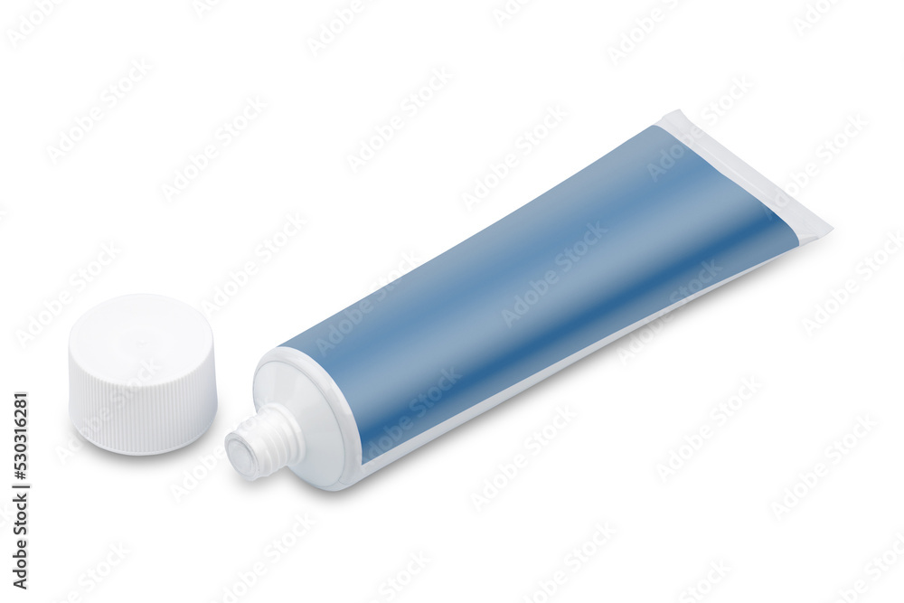 blank packaging aluminum tube for toothpaste or cosmetic product design mockup isolated on white background. Cream tube. Skin care blank packaging aluminum tube for toothpaste or cosmetic product design mockup isolated on white background. Cream tube. Skin care