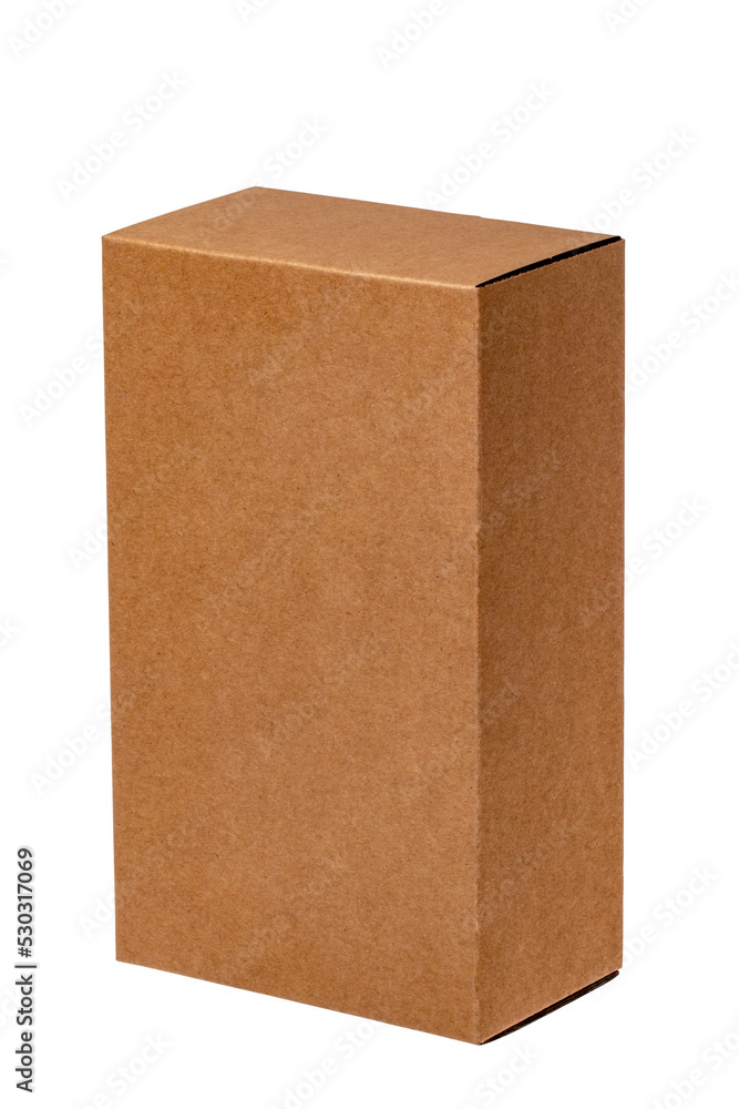 Closed brown cardboard box or kraft paper box with clipping path isolated on white background. Suitable for packaging. Macro. Closed brown cardboard box or kraft paper box with clipping path isolated on white background. Suitable for packaging. Macro.