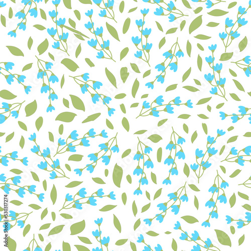Seamless spring pattern with leaf and flower on a white background. © TONGMONG Draw