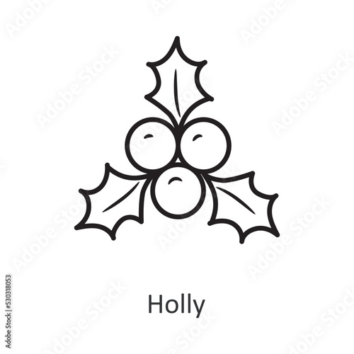 Holly vector outline Icon Design illustration. Holiday Symbol on White background EPS 10 File