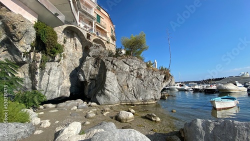 Boats moored in the harbour of Maratea, a small fishing village on the Basilicata coast, southern Italy