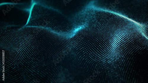 Abstract digital particle wave and lights background , Digital particle cyber or technology background, Animation of seamless loop.