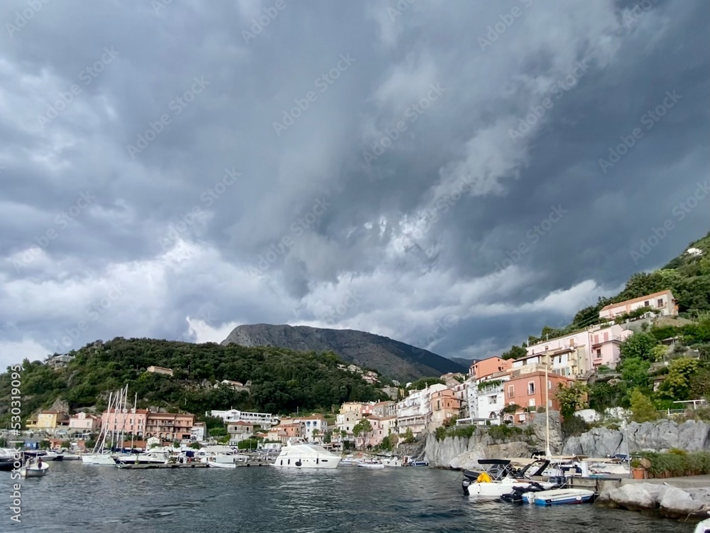 Fisherman village of Maratea on a cloudy day, Basilicata on the Italian coast