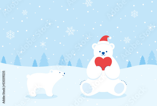 Christmas vector background with polar bears in snow for banners, cards, flyers, social media wallpapers, etc. © mar_mite_