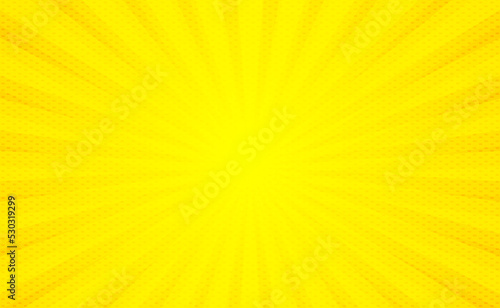 Abstract vector yellow background with striped radial pattern. Texture with dots and sun rays for banner design, poster backdrop, sales advertisement. Vector EPS10