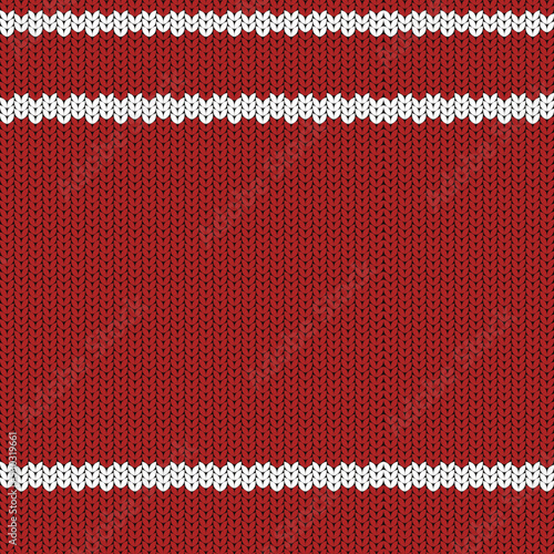 Knitting seamless red pattern with white lines. Vector illustration