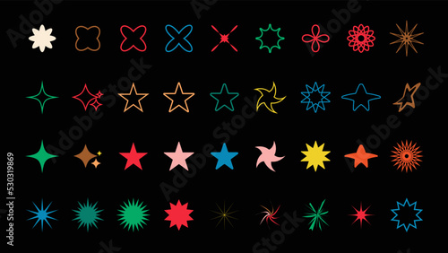 Brutalism shapes, minimalist geometric elements, abstract bauhaus forms. Simple star and flower shape, basic form, trendy modern graphic element vector set. Vector illustration