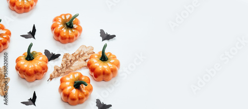 Halloween decorations on white background banner