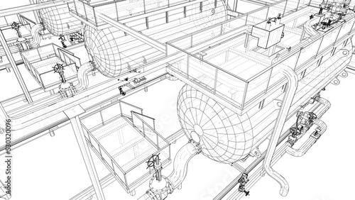 Sketch of industrial equipment. Vector