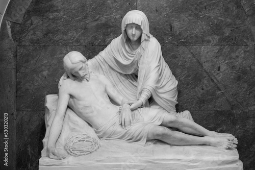 The Pietà – the Virgin Mary cradling the dead body of Jesus after his body was removed from the cross. The Church of Saints Cosmas & Damian in Clervaux, Luxembourg. 2021/07/10.