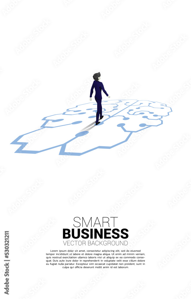 businessman walking on brain icon graphic on floor. icon for business planning and strategy thinking businessman walking on brain icon graphic on floor. icon for business planning and strategy thinking