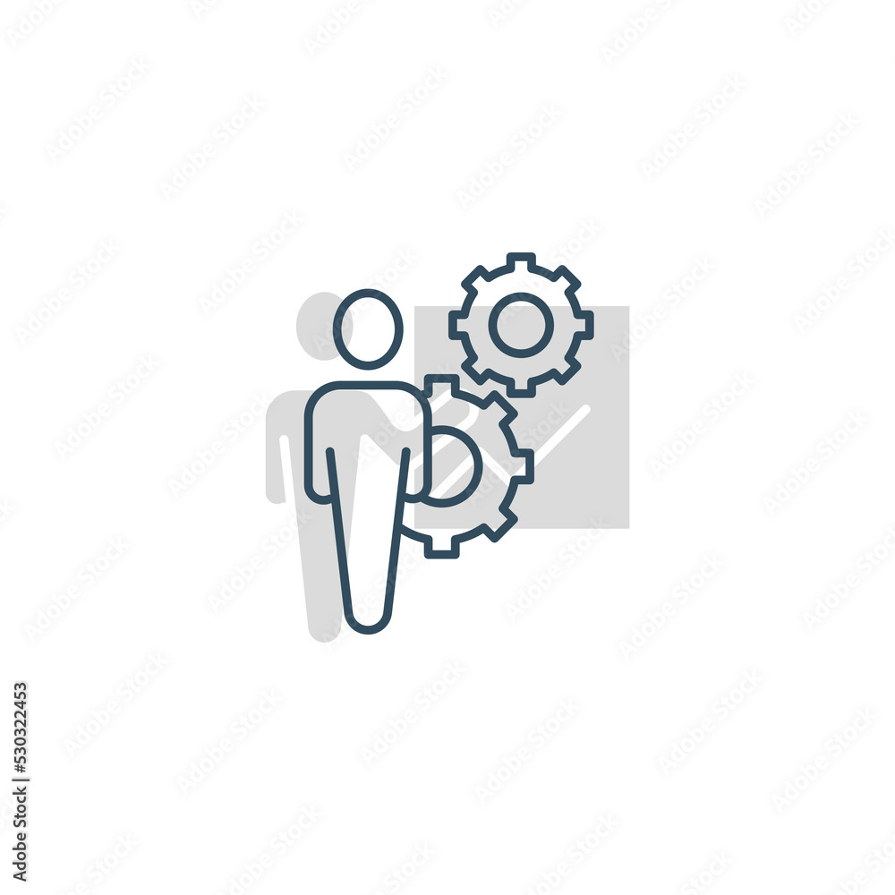Man and cog line icon. Simple element illustration. Man and cog concept outline symbol design. Man and cog line icon. Simple element illustration. Man and cog concept outline symbol design.