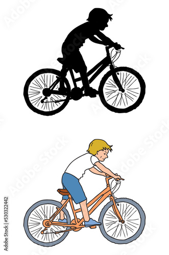 Hand drawing of little boy riding a bicycle