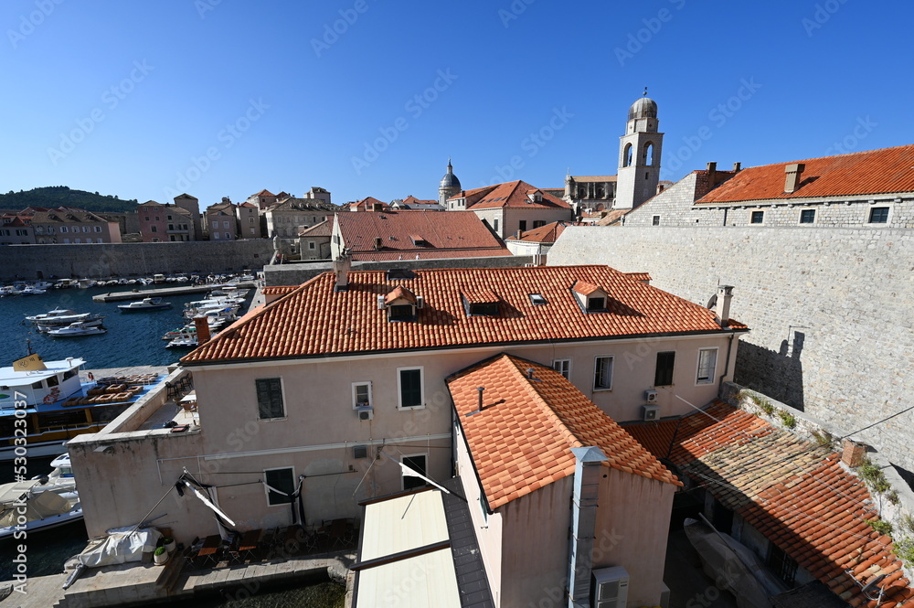 The rooftops and walls of the old walled town of Dubrovnik. The rooftops and walls of the old walled town of Dubrovnik.