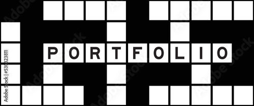 Alphabet letter in word portfolio on crossword puzzle background