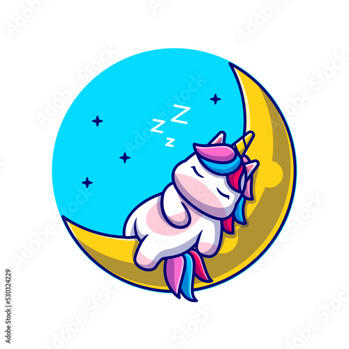 Cute Unicorn Sleeping On Moon Cartoon Vector Icon 
Illustration. Animal Nature Icon Concept Isolated Premium 
Vector. Flat Cartoon Style